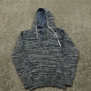 Brave Soul Mens S Hoodie Sweater‎ Knit Pullover Blue Gray Button Accent